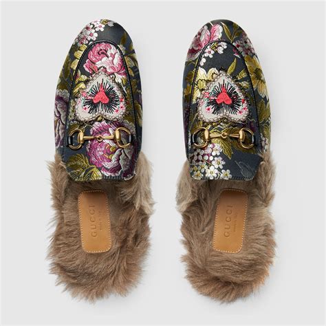 gucci princetown fur loafers flower